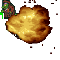 a pixel art drawing of a monster holding a green gift box