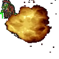a pixel art drawing of a monster holding a green gift box