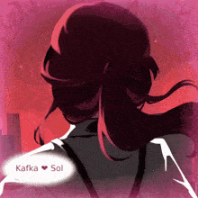 a cartoon of a woman with the name kafka on the bottom right
