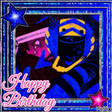 a happy birthday greeting card with a picture of a person