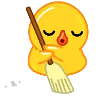 a cartoon duck is holding a broom in its hand