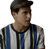 a man wearing a striped shirt looks surprised