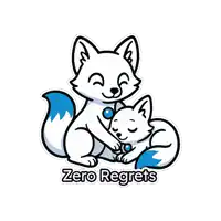 a sticker that says zero regrets with two foxes on it
