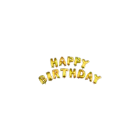 a set of gold balloons that spell out happy birthday