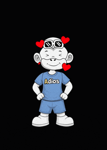 a cartoon character is wearing a blue shirt that says adios