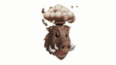 a cartoon of a boar 's head is being destroyed by a pile of rocks