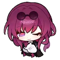 a pixel art drawing of a girl with purple hair and sunglasses ..