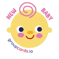 a yellow baby with the words new baby groupcards.io on it