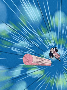 a cartoon character is flying through the air while wearing a shirt that says bb on it