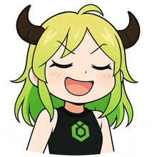 a cartoon of a girl with horns and green hair laughing