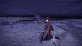 a person in a video game is standing in the snow