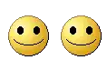 a pixel art of two smiley faces kissing each other with two hearts above them .