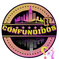 a logo for a company called confundidos with a city skyline in the background