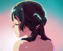 a drawing of a girl with a bun in her hair and a peace sign