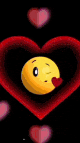 a yellow smiley face is surrounded by red hearts and the words " aa " on the bottom right