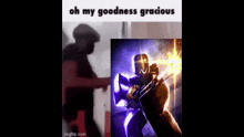 a meme of a man holding a gun next to a picture of a robot .
