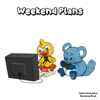 a cartoon of a duck and a mouse playing a video game with weekend plans written above them