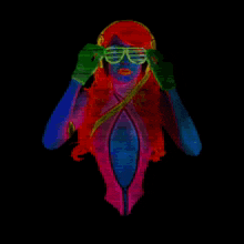 a neon sign that says " n & j repost " with a colorful girl in the background