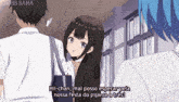 a girl is talking to a boy in a school hallway and says hi-chan