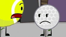 a tennis ball and a golf ball are standing next to each other