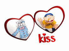 a couple of hearts with the word kiss on the bottom right