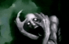 a black and white drawing of a person with a skull on their face