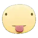 a cartoon face with a pink tongue sticking out of it .