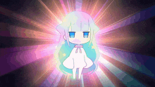 a cartoon drawing of a girl with blue eyes and white hair