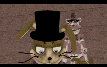 a cartoon rabbit wearing a top hat and sunglasses stands next to another rabbit
