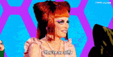 a woman with red hair says you 're so silly on a purple background