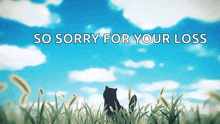 a picture of a cat in the grass with the words so sorry for your loss