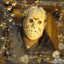 a picture of jason voorhees with the words friday the 13th