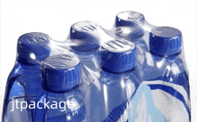 a pack of water bottles wrapped in plastic with the words jtpackage written on the bottom