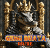 a crocodile wearing a crown sits on a throne with a geng buaya rb / rf logo