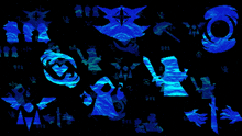 a black background with a lot of blue symbols and numbers