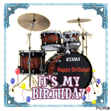 a birthday card with a tama drum set