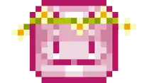 a pixel art drawing of a pink item with flowers on it