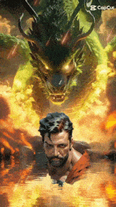 a painting of a man and a dragon with the caption cap cut