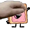 a dog 's paw is holding a piece of toast with strawberry jam on it .