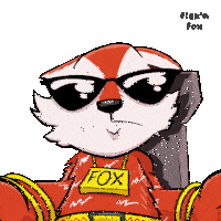 a cartoon fox wearing sunglasses and a fox tag