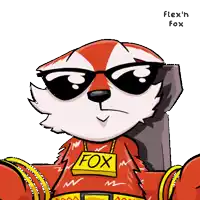 a cartoon fox wearing sunglasses and a fox tag