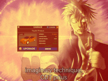 a screenshot of a video game showing a toyo prius and the words imaginary technique cdt prius