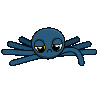a blue cartoon spider with a sad face
