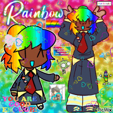 a cartoon of a girl with rainbow hair and the words rainbow on the top