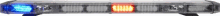 a blurred image of a police light bar with blue , red and yellow lights