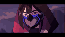a cartoon character with a hood and a mask on her face