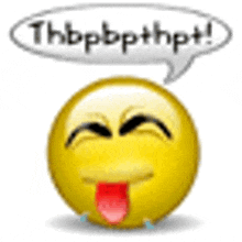 a smiley face with a speech bubble that says thbpbpthpt !