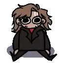 a cartoon of a man wearing glasses and a suit is sitting on the ground .