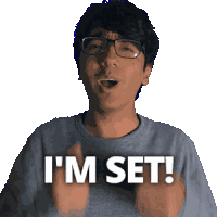 a man with glasses says i 'm set with his hands