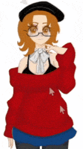 a girl with glasses and a red sweater